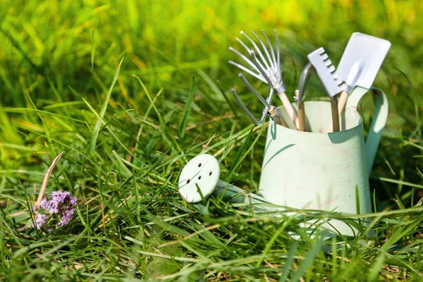 Watering Can Garden Tools Grass — Stock Photo, Image