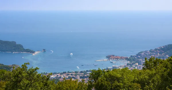Vista Superior Cidade Budva Com Altas Montanhas Montenegro — Fotografia de Stock
