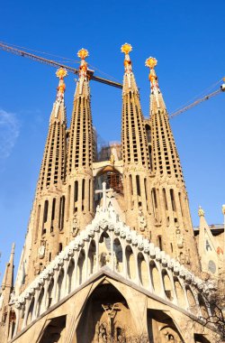Barselona, İspanya - 21 Ocak 2019: Sagrada Familia Kilisesi, yeni detaylar. Tasarım: Antoni Gaudi, UNESCO Dünya Mirası Sitesi