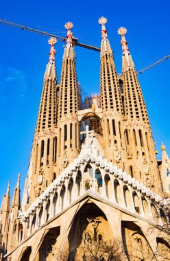 Barselona, İspanya - 21 Ocak 2019: Sagrada Familia Kilisesi, yeni detaylar. Tasarım: Antoni Gaudi, UNESCO Dünya Mirası Sitesi