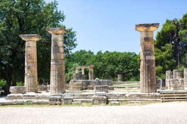 Yunanistan'da antik Olimpia arkeolojik site bina kalır