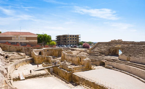 Visa av romerska amfiteatern i tarragona, Spanien — Stockfoto