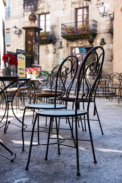 Utcai Kávézó Fém Asztalok Székek Barcelonában Spanyolországban — Stock Fotó