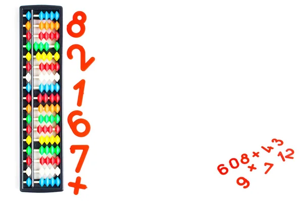 Calculadora tradicional japonesa ábaco e números — Fotografia de Stock