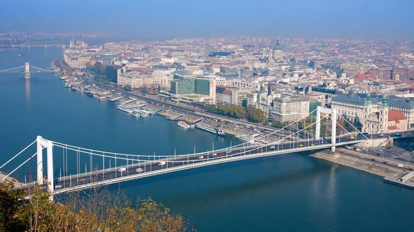 Embankment of the Danube from Gellert Hill. Budapest, Hungary — Stock Photo, Image
