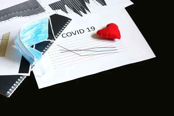 End Pandemic Coronavirus Isolation Used Crumpled Medical Mask Felt Heart — Stock Photo, Image