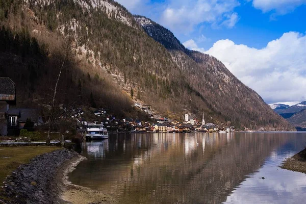 Галльштат Село Спадщини Юнеско Проти Гори Озера Взимку Найбільш Популярна — стокове фото