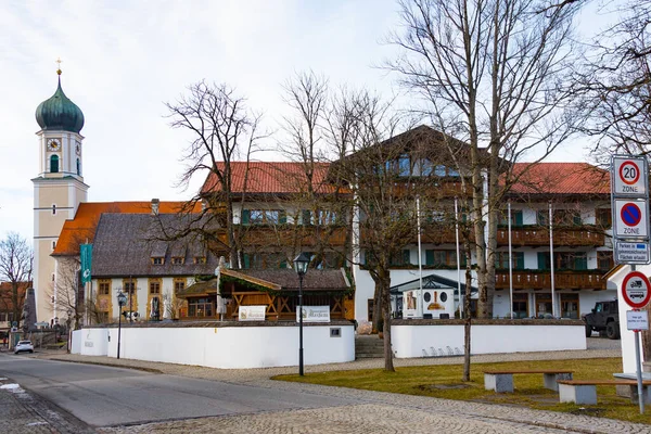 Oberammergau Tyskland Februari 2020 Gamla Traditionella Stockningar Och Gata Oberammergau — Stockfoto