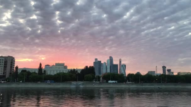 Noche Verano Moscú Vista Sobre Río Centro Internacional Negocios Moscú — Vídeo de stock