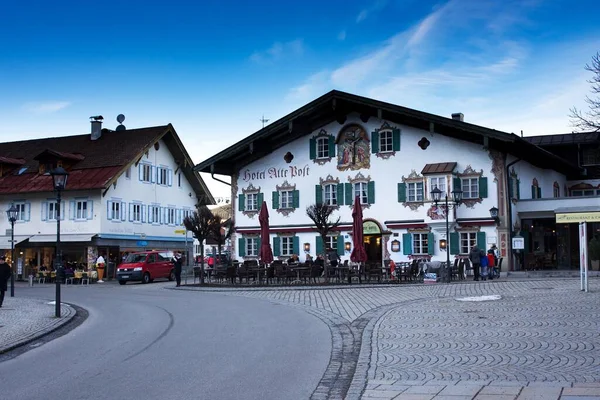 Oberammergau Alemania Febrero 2020 Pocos Turistas Restaurantes Callejeros Oberammergau Alemania —  Fotos de Stock