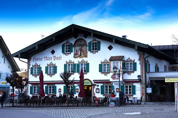 Oberammergau Germania Febbraio 2020 Pochi Turisti Ristoranti Strada Oberammergau Germania — Foto Stock