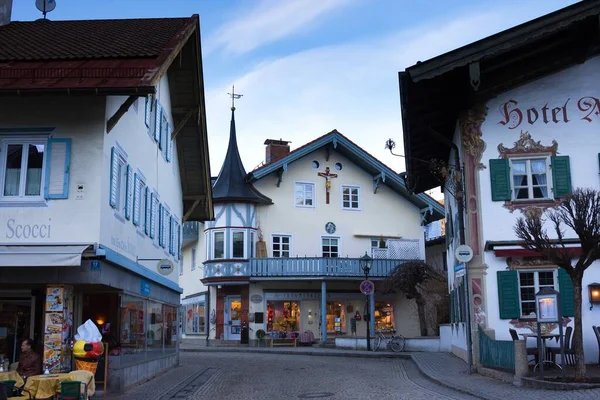 Oberammergau Německo Února 2020 Jen Málo Turistů Pouličních Restauracích Německém — Stock fotografie