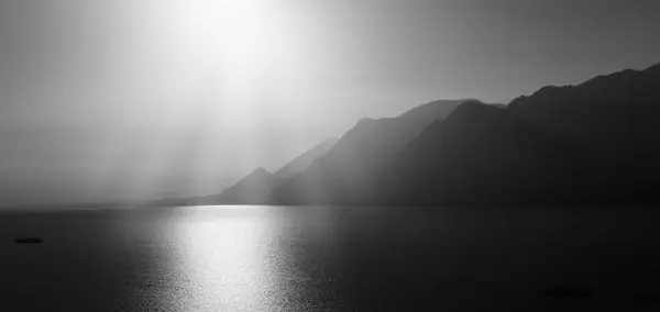 Silhouettes Montagne Lac Garde Italie Europe — Photo
