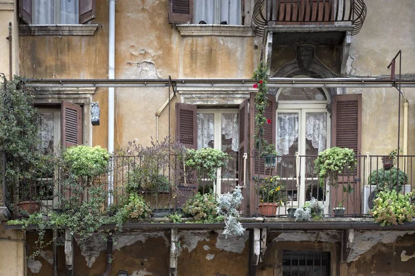 Balcons Sur Les Vieilles Maisons Résidentielles Vérone Italie — Photo