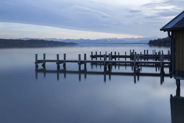 Подивитися Jetty Березі Прекрасного Озера Баварія Німеччина — стокове фото