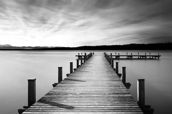 Jetty Lake Starnberger See Bavaria Germany Black White — Stock Photo, Image