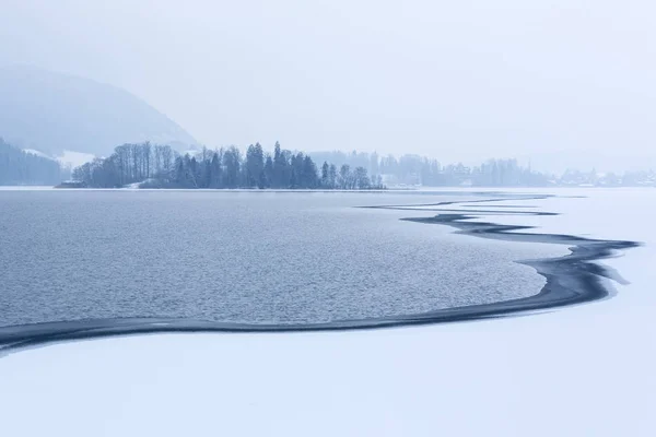 Lacul Schliersee Din Bavaria Germania Iarna Ceata — Fotografie, imagine de stoc