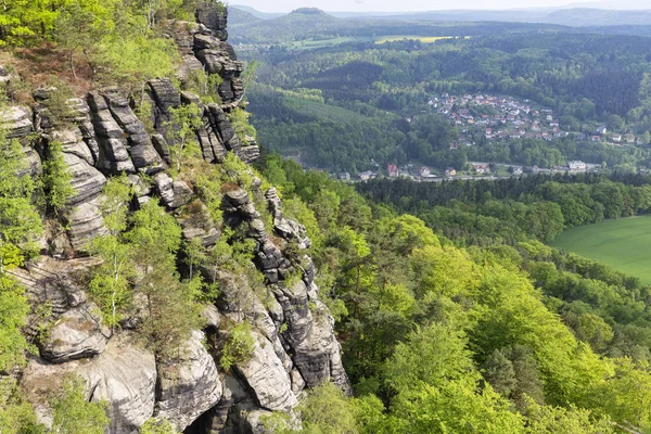 Vista Formação Rochosa Lilienstein Suíça Saxônica Alemanha — Fotografia de Stock