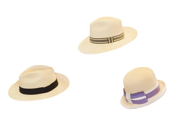Três Chapéus Verão Isolados Branco — Fotografia de Stock
