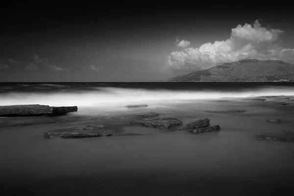 Kalamaki Spiaggia Sull Isola Creta Grecia Esposizione Lunga Data — Foto Stock