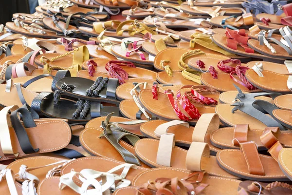 Selection Sandals Display Market Greece — Stock Photo, Image