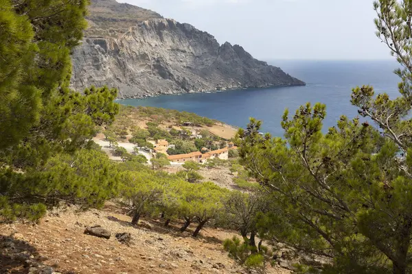 Vista Para Baixo Mosteiro Koudouma Creta Sul Grécia — Fotografia de Stock