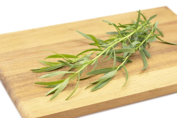 Fresh French Tarragon Brown Wooden Board Royalty Free Stock Photos