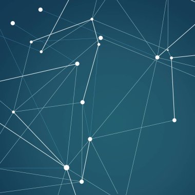 Soyut molekülleri teknoloji yapısıyla koyu mavi zemin üzerine çokgen şekiller