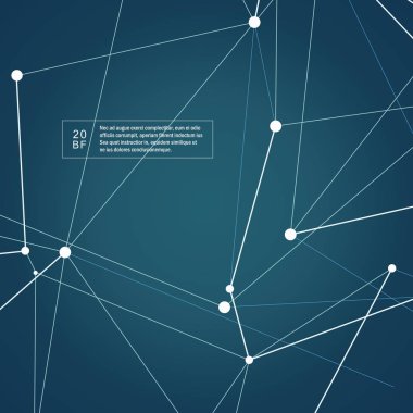 Soyut molekülleri teknoloji yapısıyla koyu mavi zemin üzerine çokgen şekiller