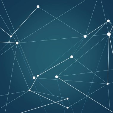 Soyut molekülleri teknoloji yapısıyla koyu mavi zemin üzerine çokgen şekiller