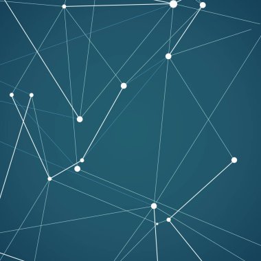 Soyut molekülleri teknoloji yapısıyla koyu mavi zemin üzerine çokgen şekiller