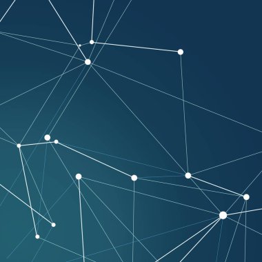 Soyut molekülleri teknoloji yapısıyla koyu mavi zemin üzerine çokgen şekiller