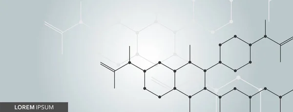 Sfondo astratto di chimica con struttura molecolare esagonale — Vettoriale Stock