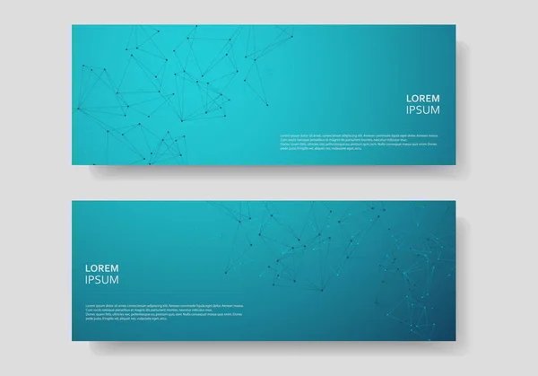 Banner template layout and cover design with polygonal triangles and connected lines and dots — Stock Vector