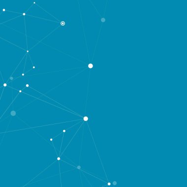 Mavi arka plandaki çokgen şekilli soyut bağlantı teknolojisi. Vektör tasarımı