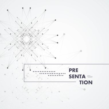 Soldaki noktalar ve çizgilerle gri rengin soyut moleküler bileşimi.