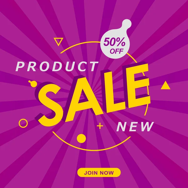 Abstract yellow lettering on purple background. Fifty percent discount. — Stock Vector