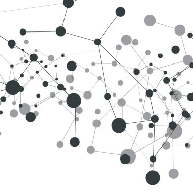 Merkezdeki nokta ve çizgilerle soyut gri moleküler bağlantı