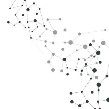 soyut gri moleküler bileşikler, sağa doğru noktalar ve çizgiler