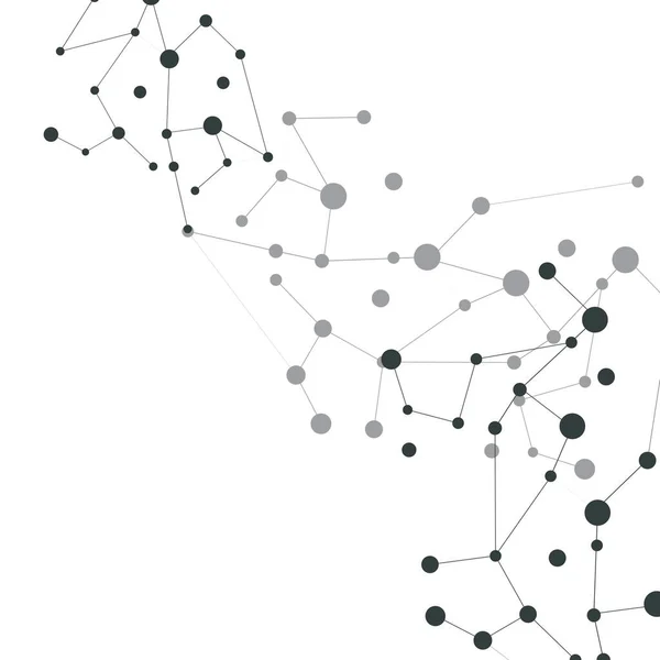 Abstrakte graue Molekülverbindungen mit Punkten und Linien rechts — Stockvektor