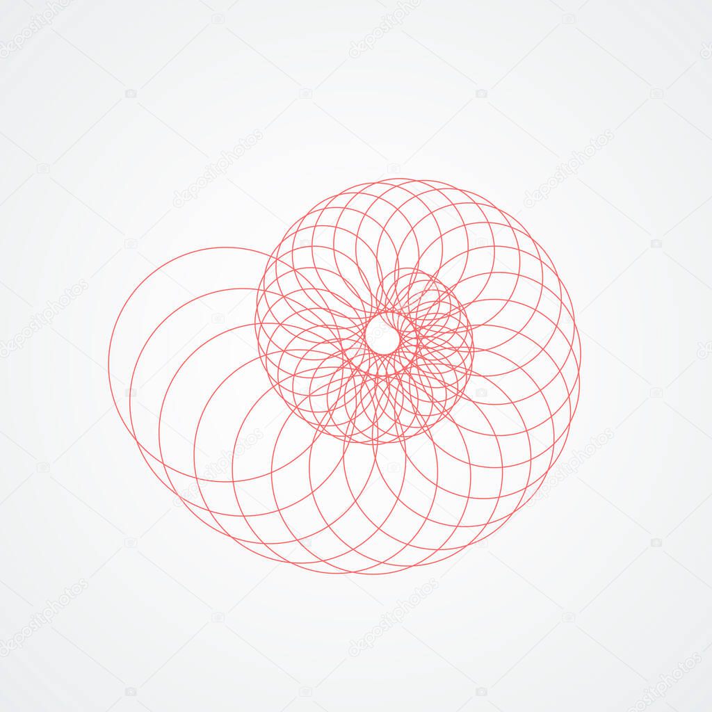 Closup snail seashells spiral.seashell which consists red circles white background