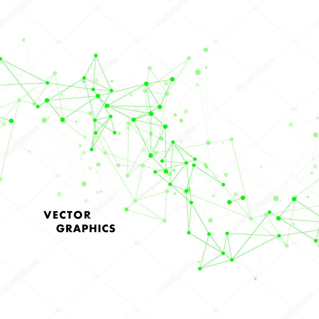Abstract technology background. Connected dots lines green. Vector illustration