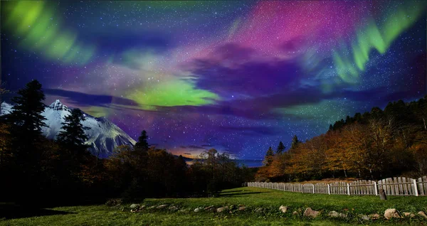 北部の山と山と森の非常に美しい景色 秋の初めに北の美しさ自然 — ストック写真