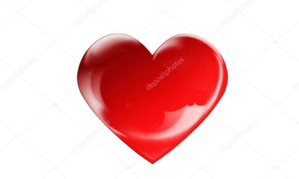 3d heart bright scarlet, volumetric with shadow, isolated on whi