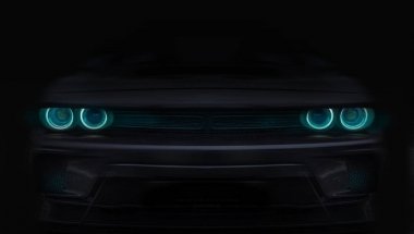 siyah backgrou üzerinde farlar ile siyah spor araba silueti