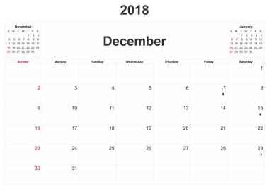 aylık bir takvim beyaz arka plan ile 2018.