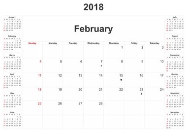 aylık bir takvim beyaz arka plan ile 2018.