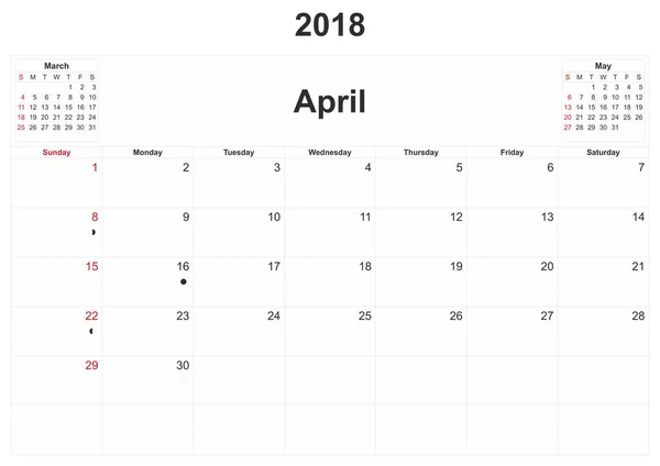 2018 Monthly Calendar White Background — Stock Photo, Image