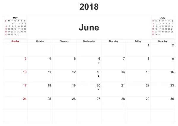 2018 Monthly Calendar White Background — Stock Photo, Image