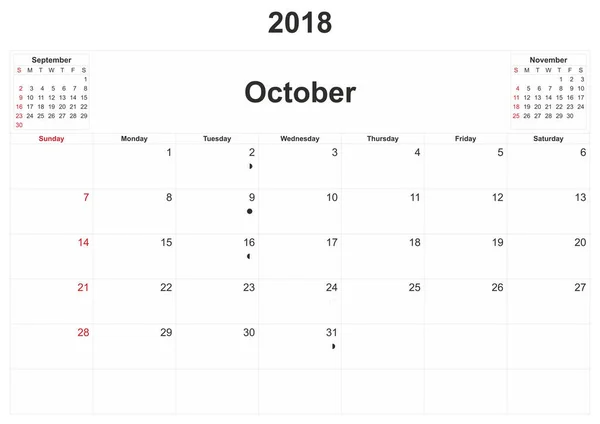 2018 Месячный Календарь Белым Фоном — стоковое фото